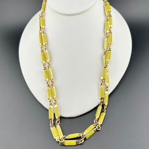 J. CREW GOLD TONE Link NECKLACE Green yellow Enamel Rectangular links Long
